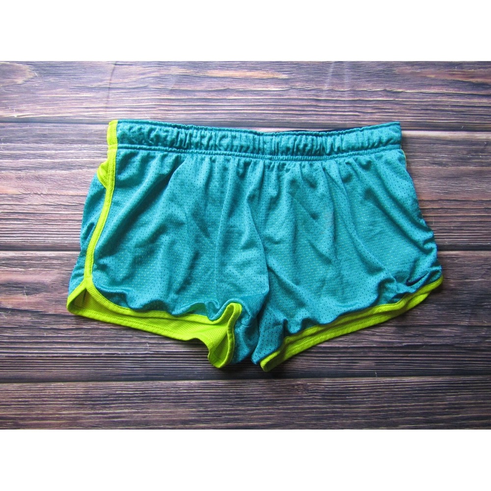 Nike Womens Size Large Neon Blue Yellow Retro Running Shorts Athletic Yoga